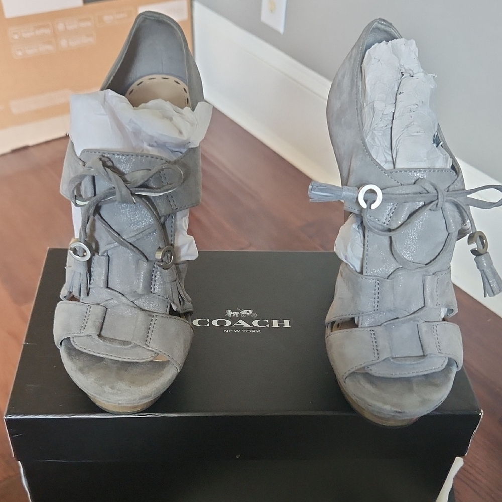 Coach Women's Gray Open-Toe Heels